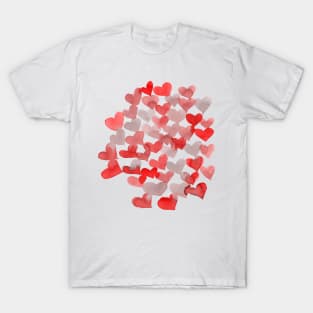 Watercolor melting hearts - gray and red T-Shirt